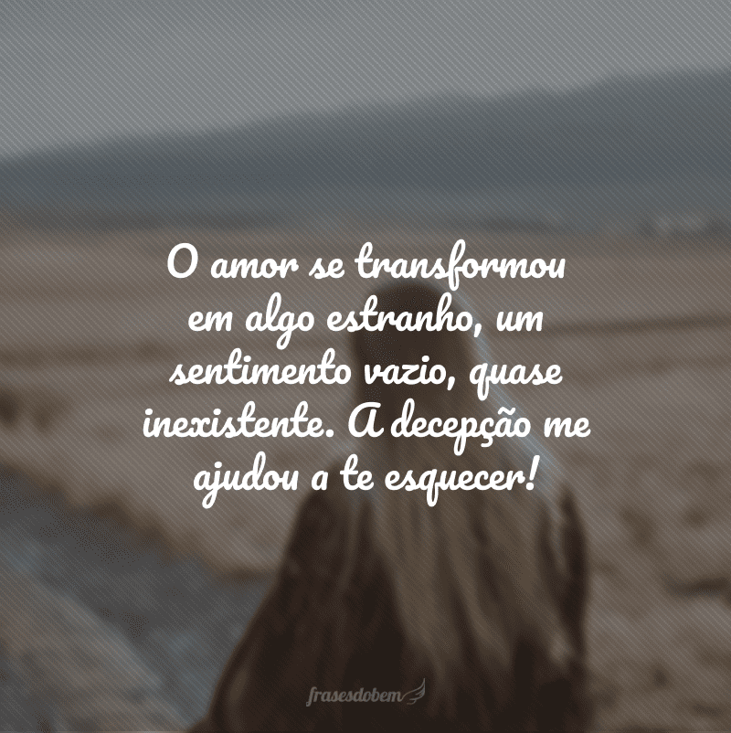 O amor se transformou em algo estranho, um sentimento vazio, quase inexistente. A decepção me ajudou a te esquecer!