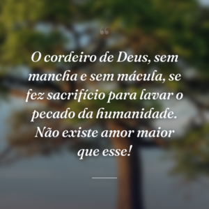 O cordeiro de Deus, sem mancha e sem mácula, se fez sacrifício para lavar o pecado da humanidade. Não existe amor maior que esse!