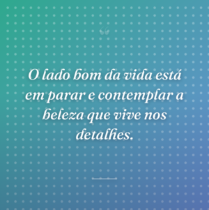 O lado bom da vida está em parar e contemplar a beleza que vive nos detalhes.