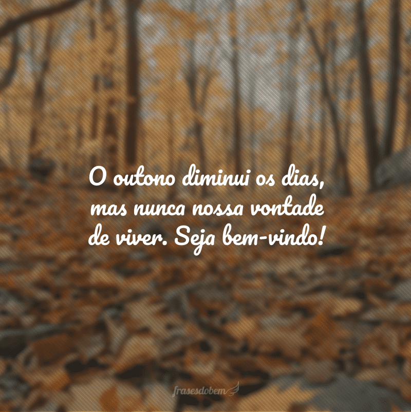 O outono diminui os dias, mas nunca nossa vontade de viver. Seja bem-vindo!