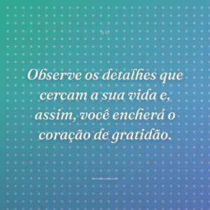 Observe os detalhes que cercam a sua vida e, assim, você encherá o coração de gratidão.