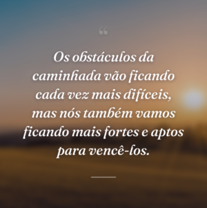 Os obstáculos da caminhada vão ficando cada vez mais difíceis, mas nós também vamos ficando mais fortes e aptos para vencê-los.