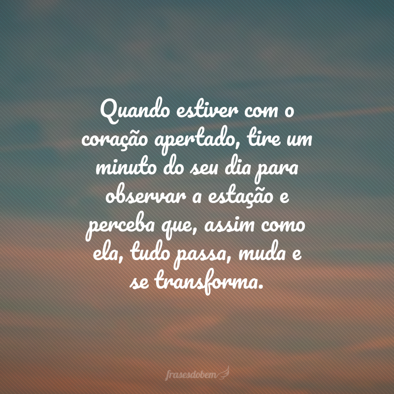 Quando estiver com o coração apertado, tire um minuto do seu dia para observar a estação e perceba que, assim como ela, tudo passa, muda e se transforma.