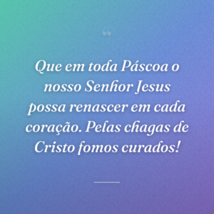 Que em toda Páscoa o nosso Senhor Jesus possa renascer em cada coração. Pelas chagas de Cristo fomos curados!
