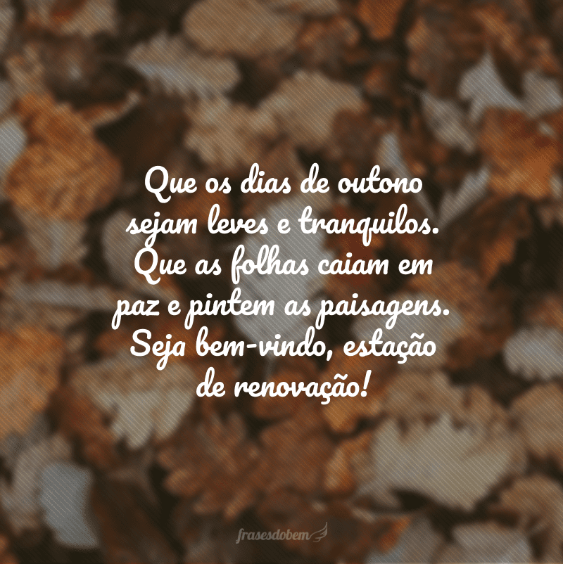 Que os dias de outono sejam leves e tranquilos. Que as folhas caiam em paz e pintem as paisagens. Seja bem-vindo, estação de renovação!