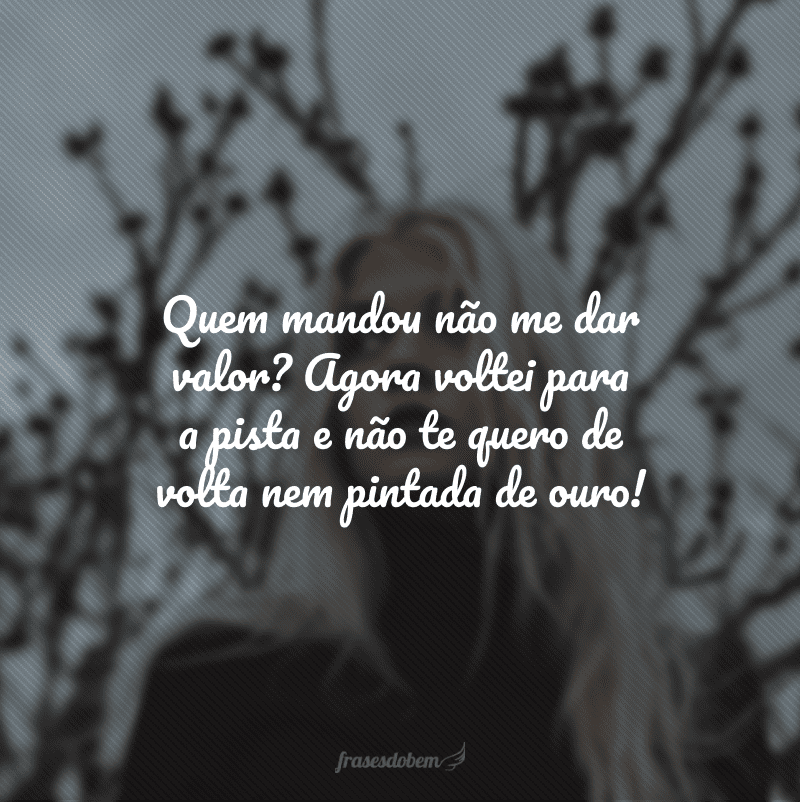 Quem mandou não me dar valor? Agora voltei para a pista e não te quero de volta nem pintada de ouro!