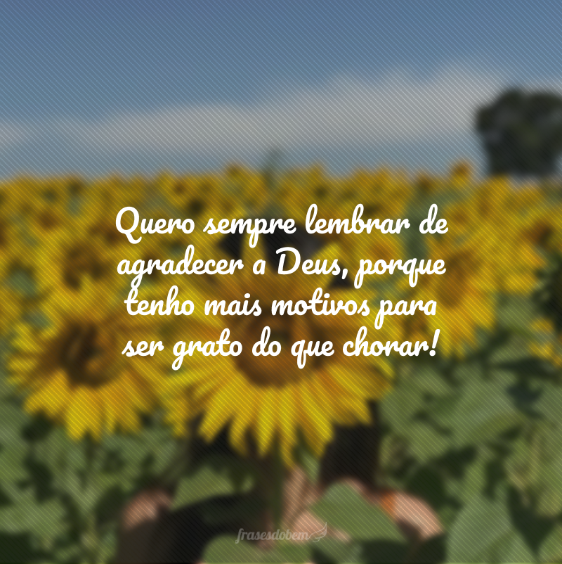 Quero sempre lembrar de agradecer a Deus, porque tenho mais motivos para ser grato do que chorar!