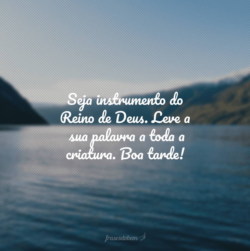 Seja instrumento do Reino de Deus. Leve a sua palavra a toda a criatura. Boa tarde!