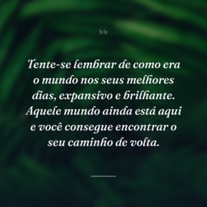 Tente-se lembrar de como era o mundo nos seus melhores dias, expansivo e brilhante. Aquele mundo ainda está aqui e você consegue encontrar o seu caminho de volta.