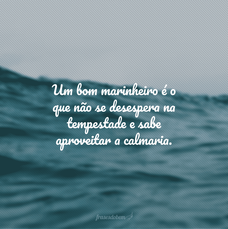 Um bom marinheiro é o que não se desespera na tempestade e sabe aproveitar a calmaria.