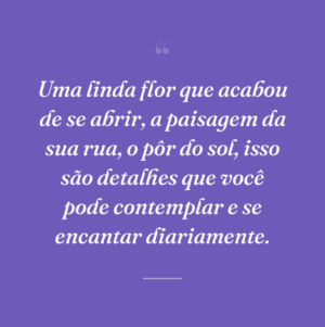 Uma linda flor que acabou de se abrir, a paisagem da sua rua, o pôr do sol, isso são detalhes que você pode contemplar e se encantar diariamente.