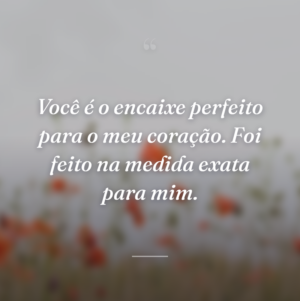 Você é o encaixe perfeito para o meu coração. Foi feito na medida exata para mim.
