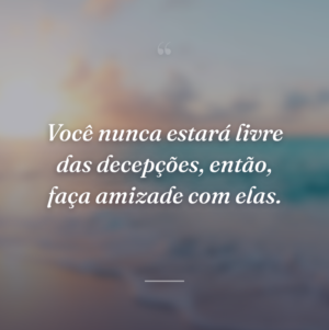 Você nunca estará livre das decepções, então, faça amizade com elas.
