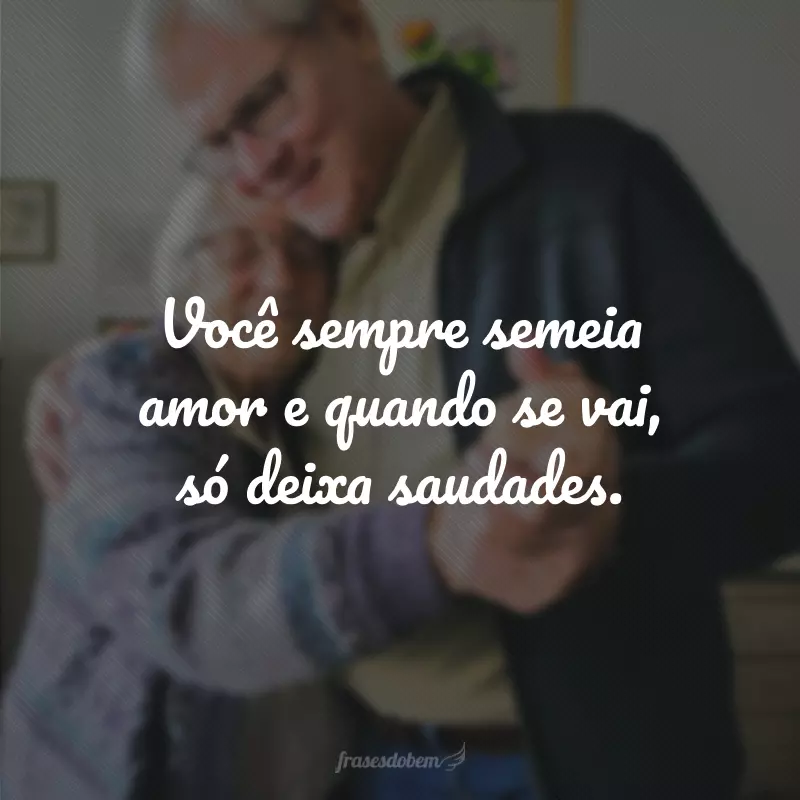 Você sempre semeia amor e quando se vai, só deixa saudades.