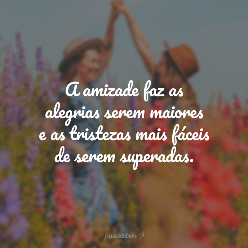 A amizade faz as alegrias serem maiores e as tristezas mais fáceis de serem superadas.