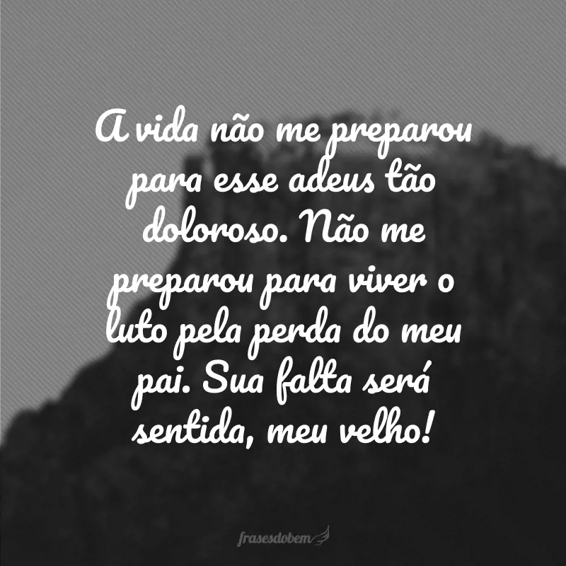 A vida não me preparou para esse adeus tão doloroso. Não me preparou para viver o luto pela perda do meu pai. Sua falta será sentida, meu velho!