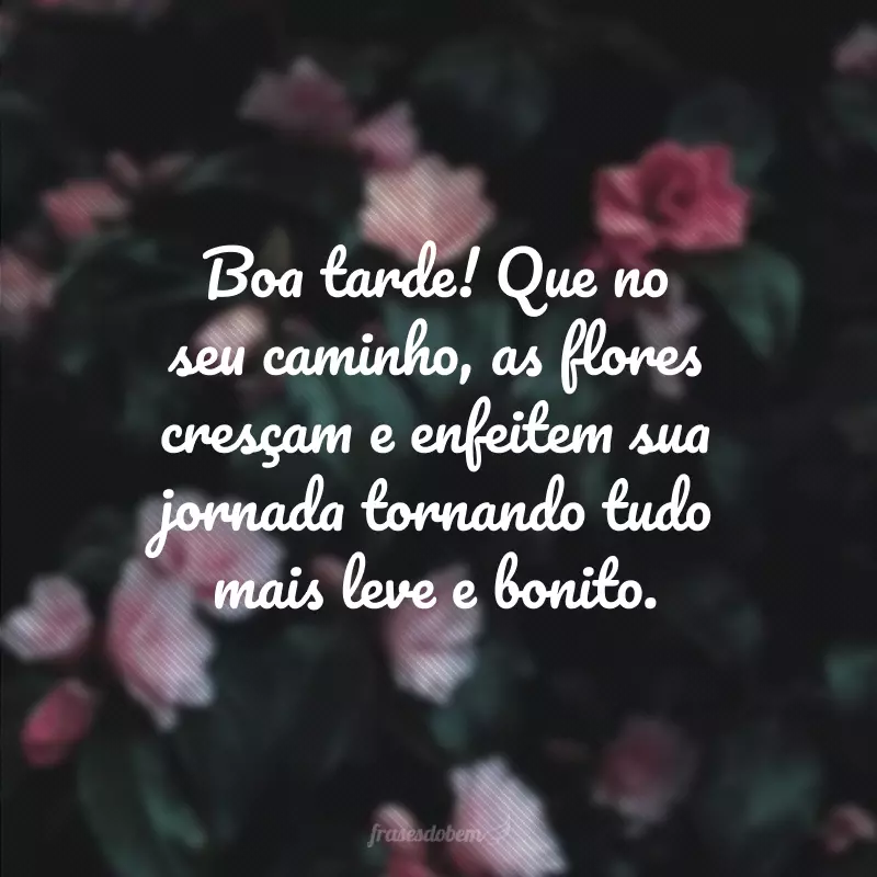 Boa tarde! Que no seu caminho, as flores cresçam e enfeitem sua jornada tornando tudo mais leve e bonito.