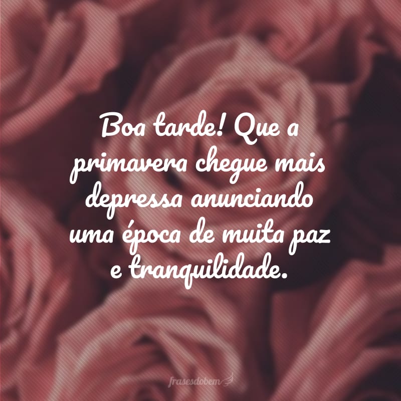 Boa tarde! Que a primavera chegue mais depressa anunciando uma época de muita paz e tranquilidade.