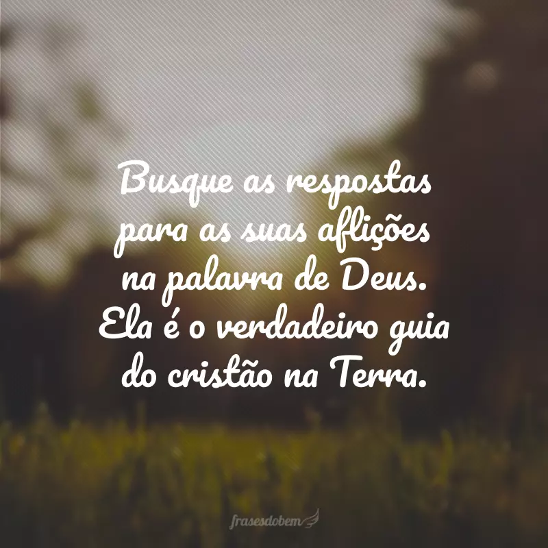 Busque as respostas para as suas aflições na palavra de Deus. Ela é o verdadeiro guia do cristão na Terra.