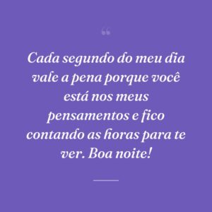 Cada segundo do meu dia vale a pena porque você está nos meus pensamentos e fico contando as horas para te ver. Boa noite!