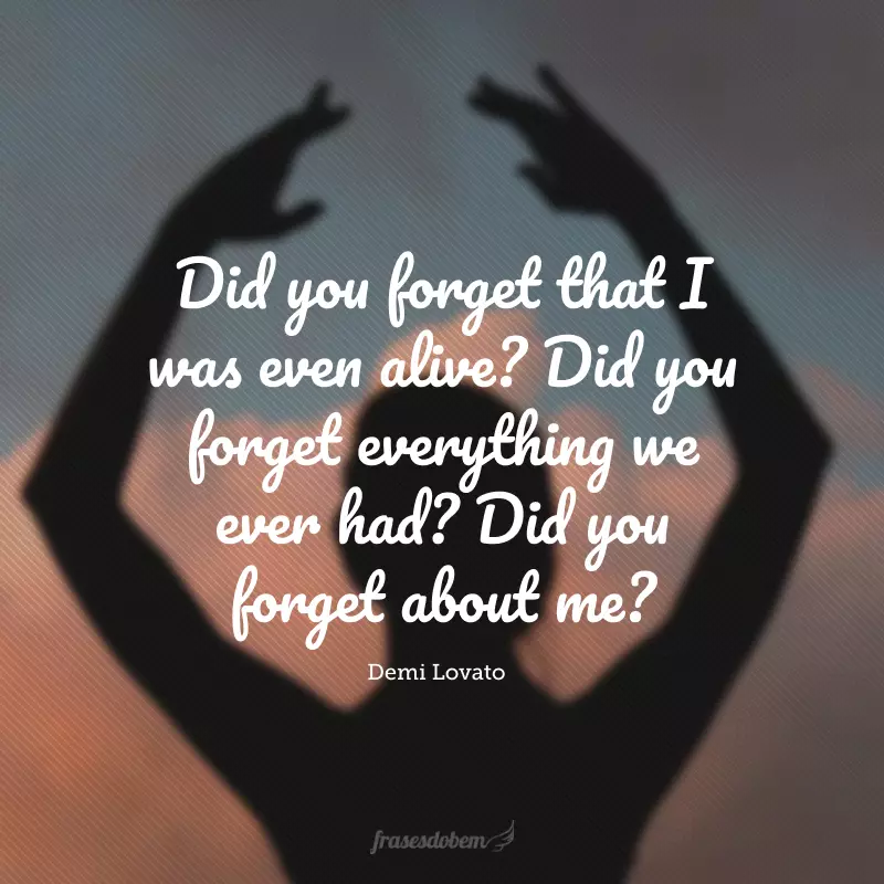 Did you forget that I was even alive? Did you forget everything we ever had? Did you forget about me? (Você se esqueceu que eu ainda estava vida? Você esqueceu tudo que tivemos? Você se esqueceu de mim?) 