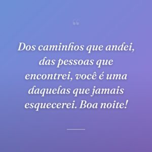 Dos caminhos que andei, das pessoas que encontrei, você é uma daquelas que jamais esquecerei. Boa noite!