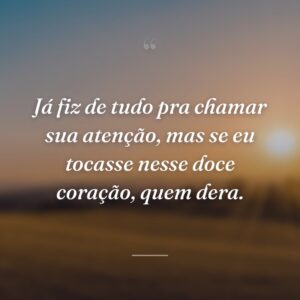 Já fiz de tudo pra chamar sua atenção, mas se eu tocasse nesse doce coração, quem dera.