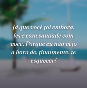 Já que você foi embora, leve essa saudade com você. Porque eu não vejo a hora de, finalmente, te esquecer!