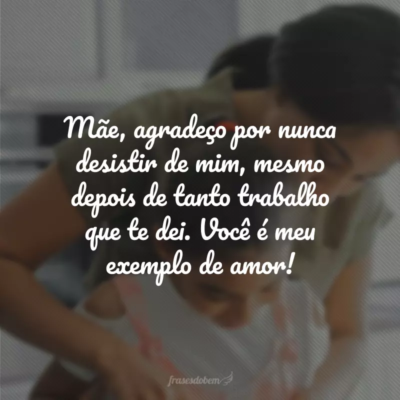 Mãe, agradeço por nunca desistir de mim, mesmo depois de tanto trabalho que te dei. Você é meu exemplo de amor!