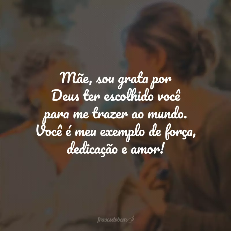 Mãe, sou grata por Deus ter escolhido você para me trazer ao mundo. Você é meu exemplo de força, dedicação e amor!