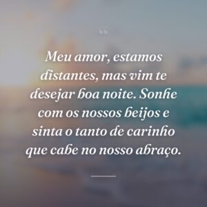 Meu amor, estamos distantes, mas vim te desejar boa noite. Sonhe com os nossos beijos e sinta o tanto de carinho que cabe no nosso abraço.