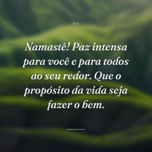 Namastê! Paz intensa para você e para todos ao seu redor. Que o propósito da vida seja fazer o bem.