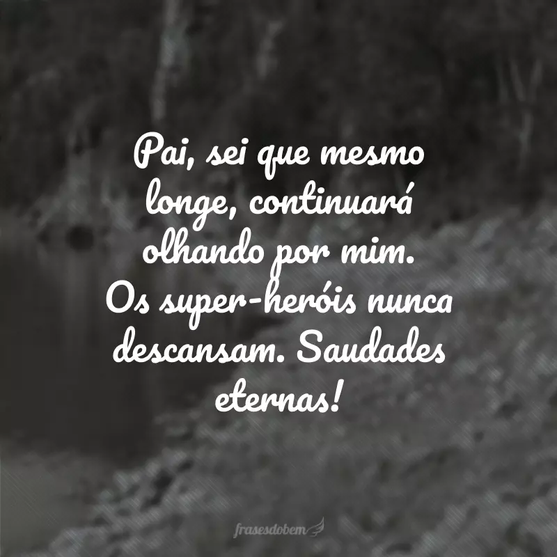 Pai, sei que mesmo longe, continuará olhando por mim. Os super-heróis nunca descansam. Saudades eternas!