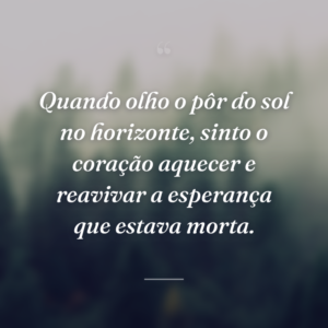 Quando olho o pôr do sol no horizonte, sinto o coração aquecer e reavivar a esperança que estava morta.