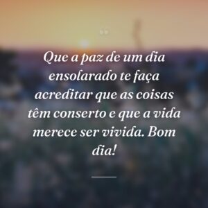 Que a paz de um dia ensolarado te faça acreditar que as coisas têm conserto e que a vida merece ser vivida. Bom dia!