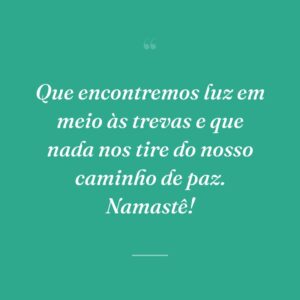 Que encontremos luz em meio às trevas e que nada nos tire do nosso caminho de paz. Namastê!