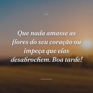 Que nada amasse as flores do seu coração ou impeça que elas desabrochem. Boa tarde!