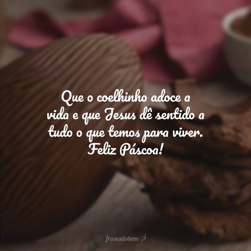 Que o coelhinho adoce a vida e que Jesus dê sentido a tudo o que temos para viver. Feliz Páscoa!