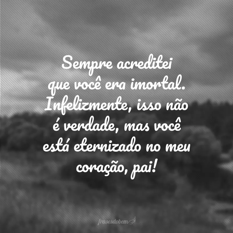 Sempre acreditei que você era imortal. Infelizmente, isso não é verdade, mas você está eternizado no meu coração, pai!