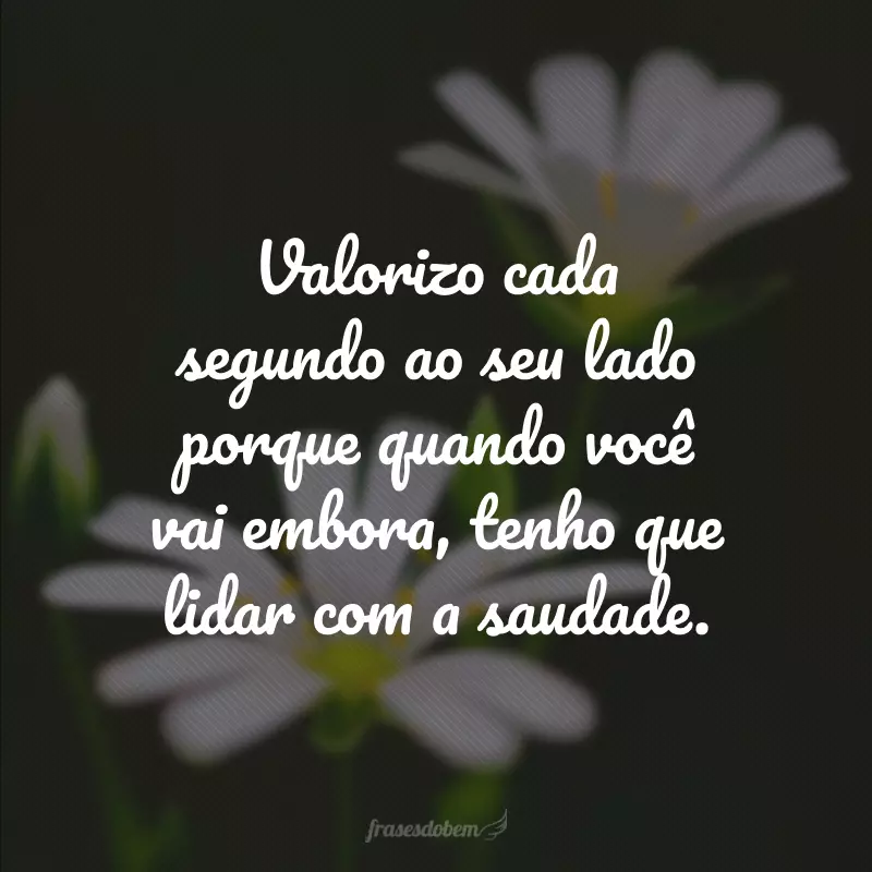 Valorizo cada segundo ao seu lado porque quando você vai embora, tenho que lidar com a saudade.