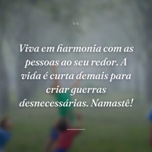 Viva em harmonia com as pessoas ao seu redor. A vida é curta demais para criar guerras desnecessárias. Namastê!