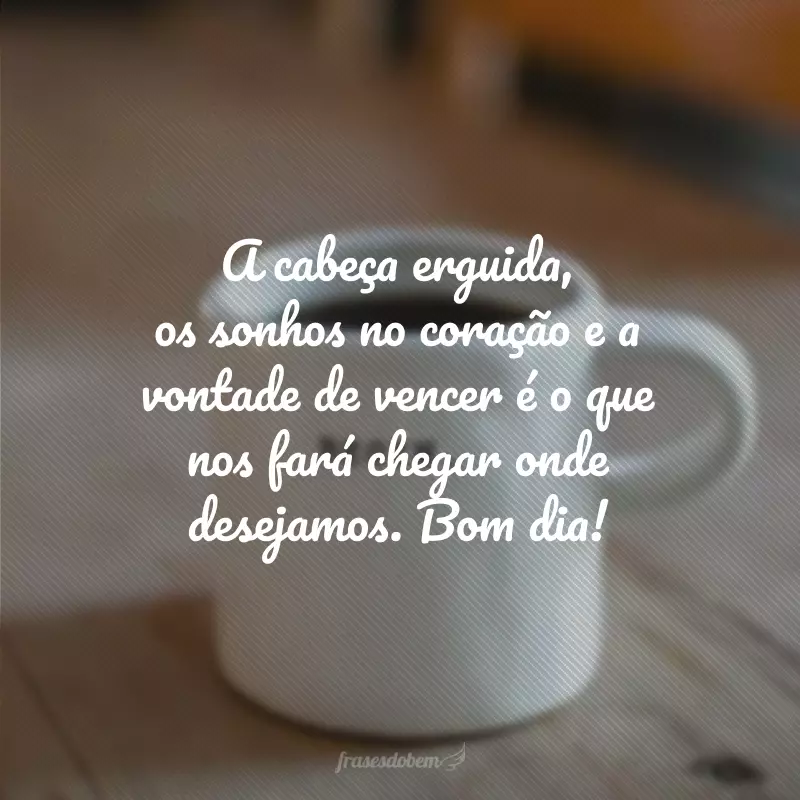 A cabeça erguida, os sonhos no coração e a vontade de vencer é o que nos fará chegar onde desejamos. Bom dia!