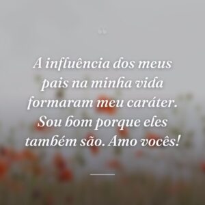 A influência dos meus pais na minha vida formaram meu caráter. Sou bom porque eles também são. Amo vocês!