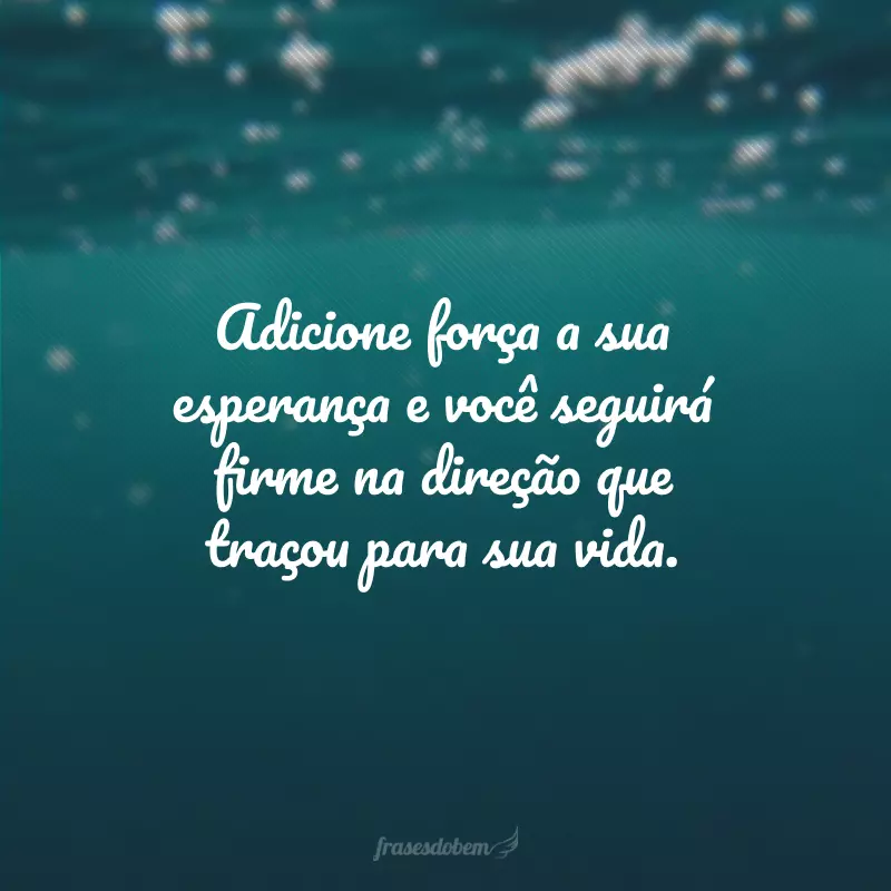 Adicione força a sua esperança e você seguirá firme na direção que traçou para sua vida.