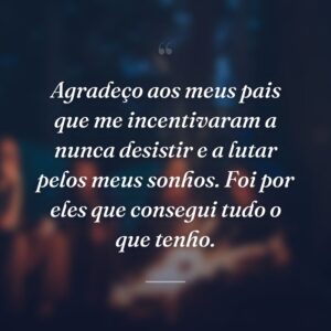 Agradeço aos meus pais que me incentivaram a nunca desistir e a lutar pelos meus sonhos. Foi por eles que consegui tudo o que tenho.