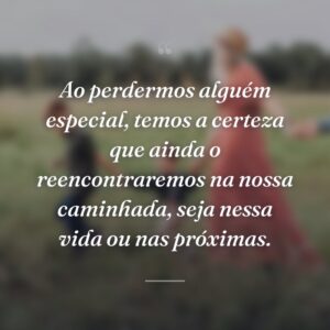 Ao perdermos alguém especial, temos a certeza que ainda o reencontraremos na nossa caminhada, seja nessa vida ou nas próximas.