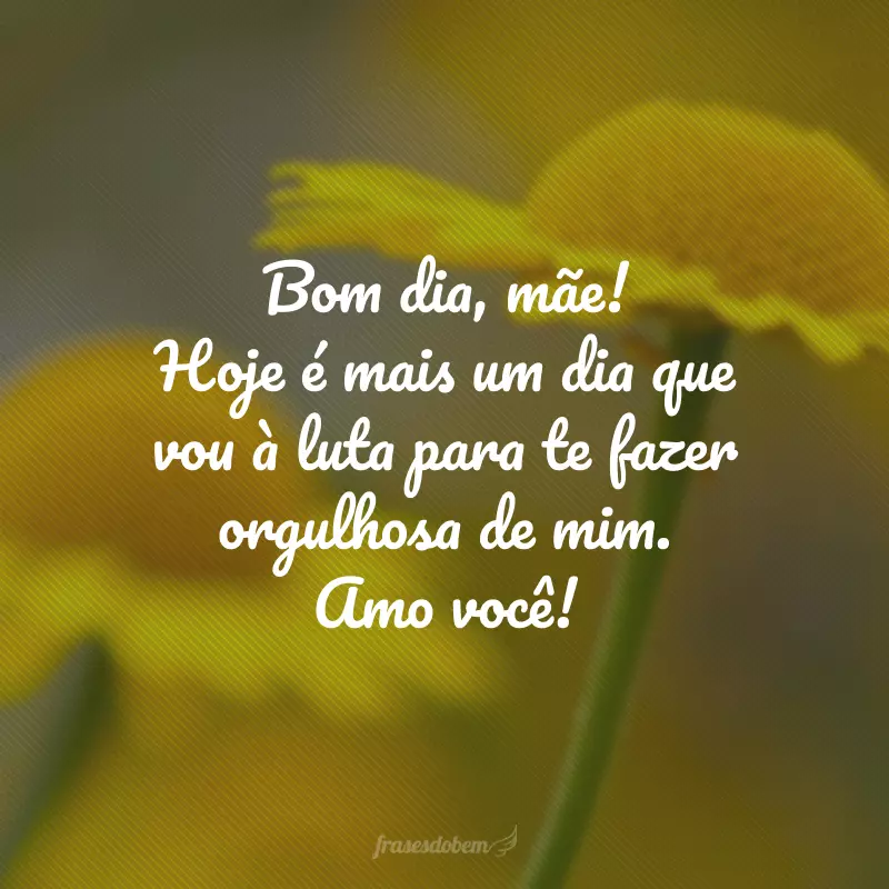 Bom dia, mãe! Hoje é mais um dia que vou à luta para te fazer orgulhosa de mim. Amo você!