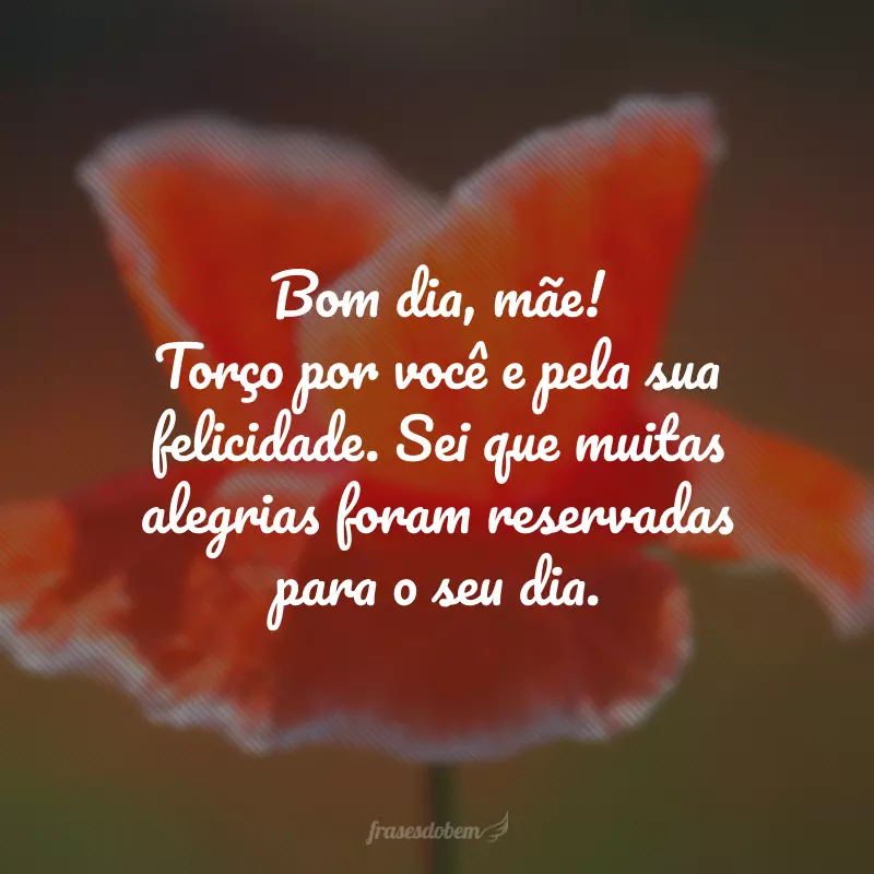 Bom dia, mãe! Torço por você e pela sua felicidade. Sei que muitas alegrias foram reservadas para o seu dia.