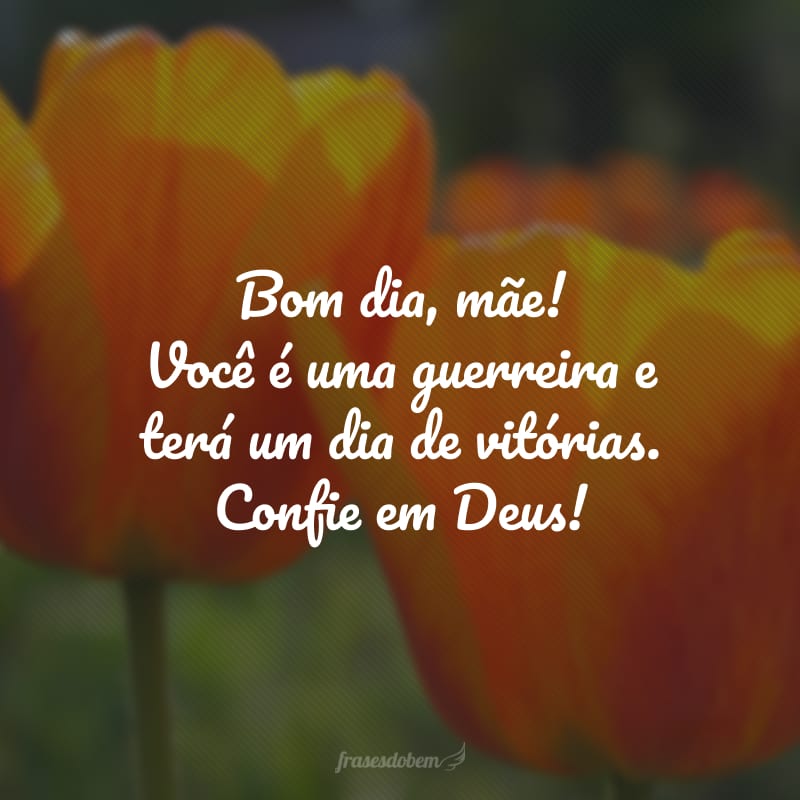 Bom dia, mãe! Você é uma guerreira e terá um dia de vitórias. Confie em Deus!