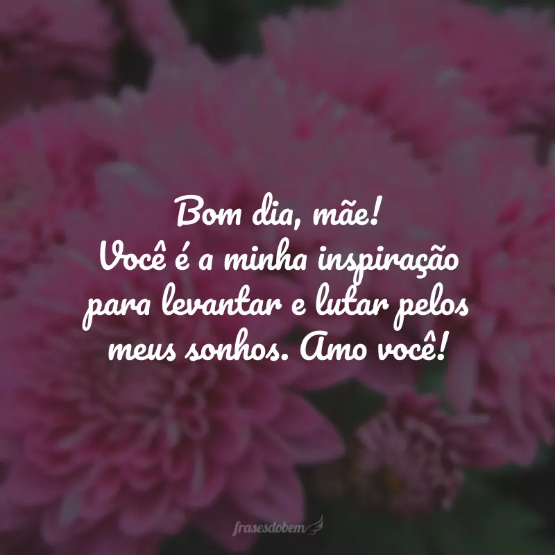 Bom dia, mãe! Você é a minha inspiração para levantar e lutar pelos meus sonhos. Amo você!